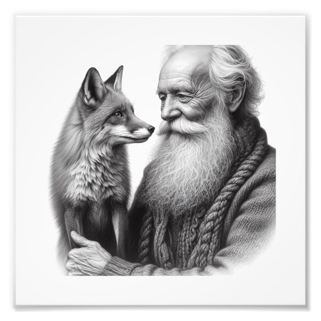Impression Photo Compagnons de confiance : Homme âgé avec Fox Wall  (Devant)