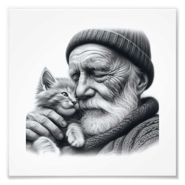 Impression Photo Compagnons douillets Homme âgé et Kitten Wall Art (Devant)
