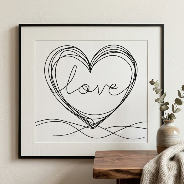 Impression Photo Conception artistique de ligne continue de cœur av (Heart with Love Continuous Line Art Design. Photo Print)