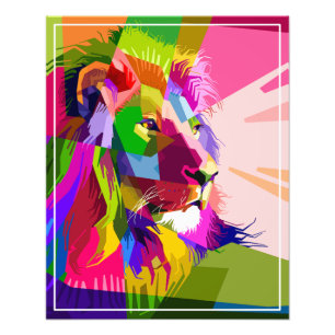 Impression Photo Conception d'art pop prismatique coloré de lion