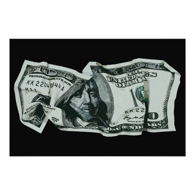 Impression Photo Conception moderne d'un billet de 100 $ froissé (Devant)