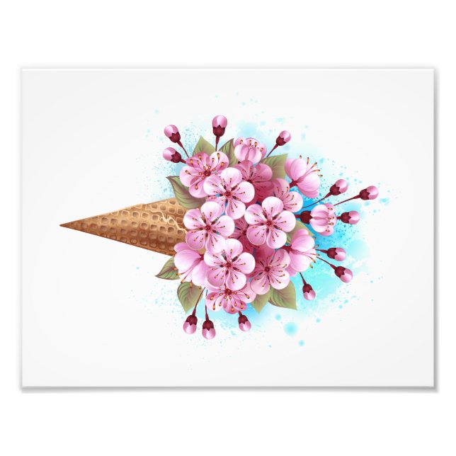 Impression Photo Cône rose Sakura crème glacée gaufre (Devant)
