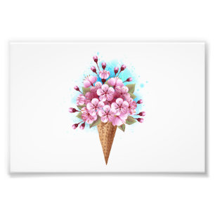 Impression Photo Cône rose Sakura crème glacée gaufre
