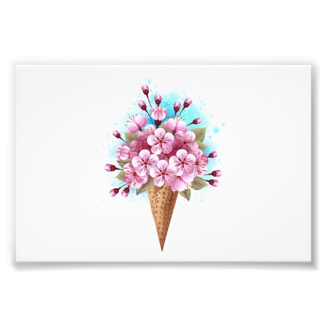 Impression Photo Cône rose Sakura crème glacée gaufre (Devant)