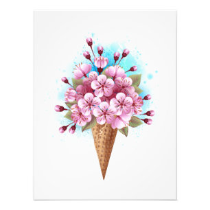 Impression Photo Cône rose Sakura crème glacée gaufre