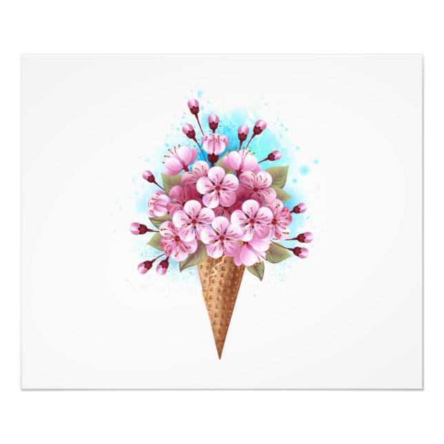 Impression Photo Cône rose Sakura crème glacée gaufre (Devant)