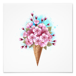 Impression Photo Cône rose Sakura crème glacée gaufre