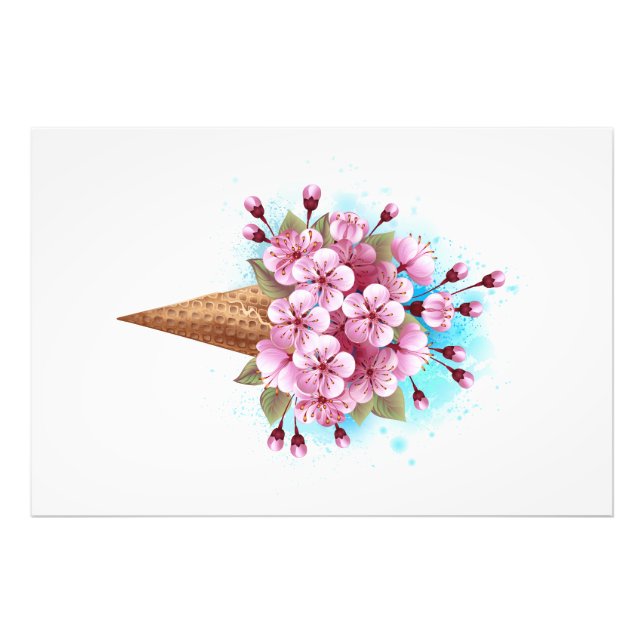 Impression Photo Cône rose Sakura crème glacée gaufre (Devant)