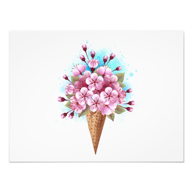 Impression Photo Cône rose Sakura crème glacée gaufre (Devant)