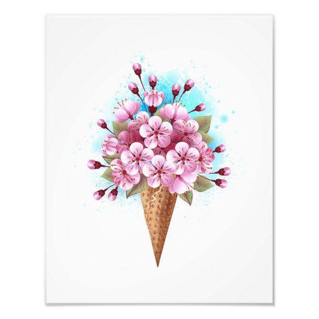 Impression Photo Cône rose Sakura crème glacée gaufre (Devant)