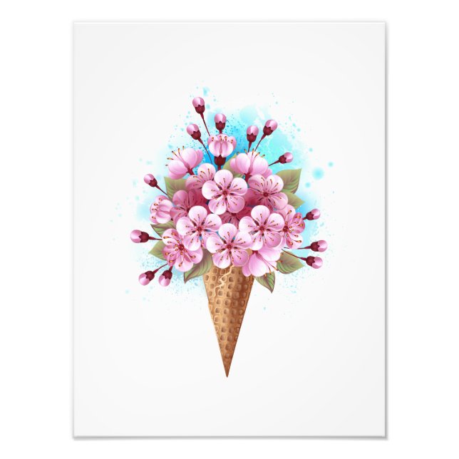 Impression Photo Cône rose Sakura crème glacée gaufre (Devant)