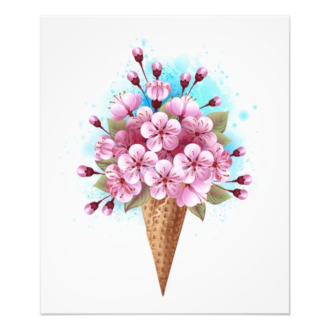 Impression Photo Cône rose Sakura crème glacée gaufre (Devant)