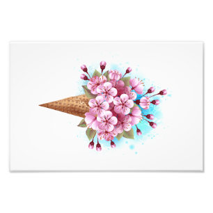 Impression Photo Cône rose Sakura crème glacée gaufre