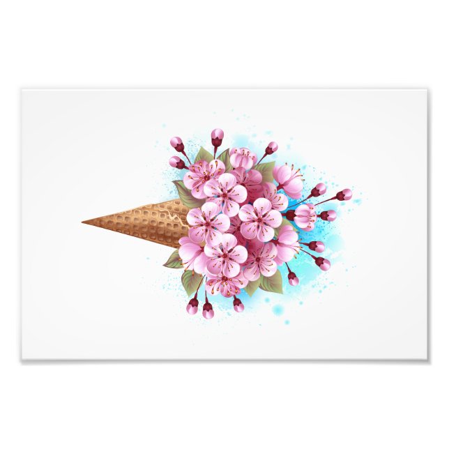 Impression Photo Cône rose Sakura crème glacée gaufre (Devant)