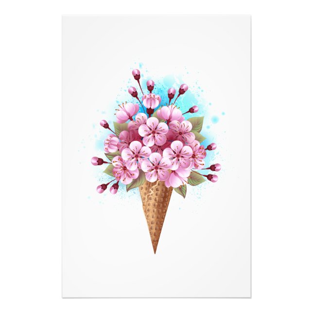 Impression Photo Cône rose Sakura crème glacée gaufre (Devant)