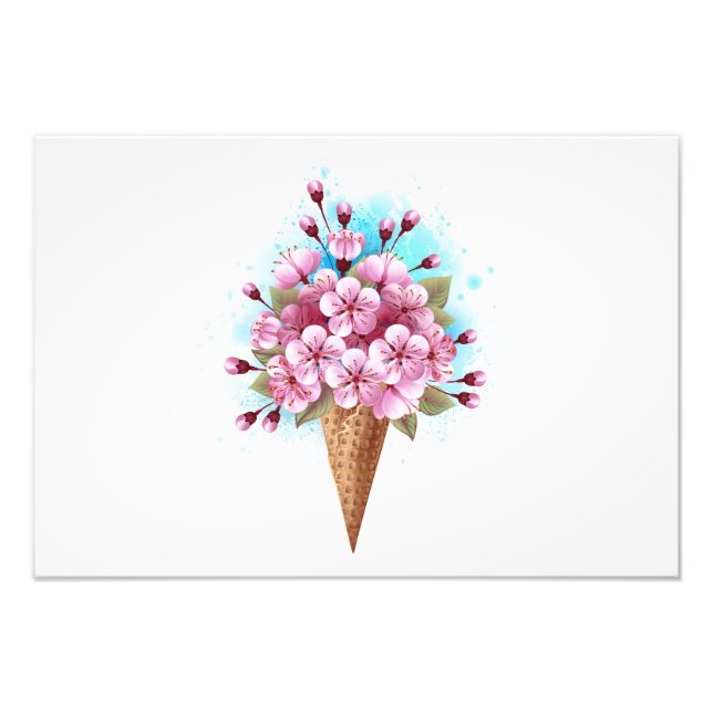 Impression Photo Cône rose Sakura crème glacée gaufre (Devant)