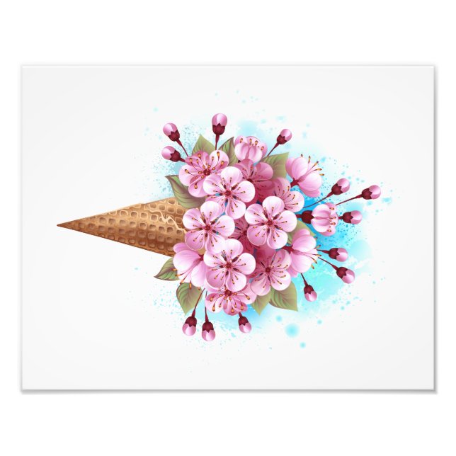 Impression Photo Cône rose Sakura crème glacée gaufre (Devant)