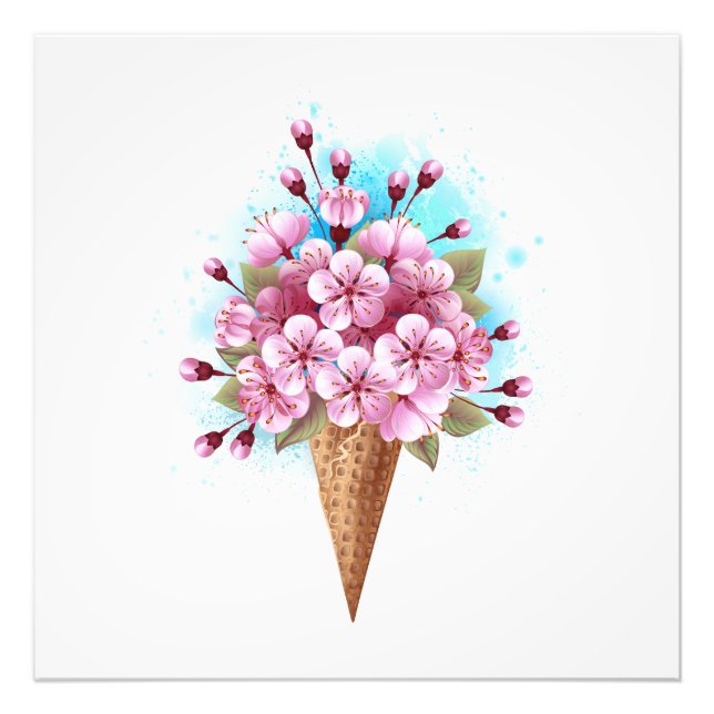 Impression Photo Cône rose Sakura crème glacée gaufre (Devant)