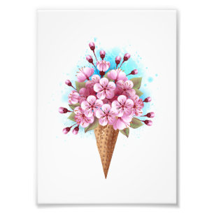 Impression Photo Cône rose Sakura crème glacée gaufre