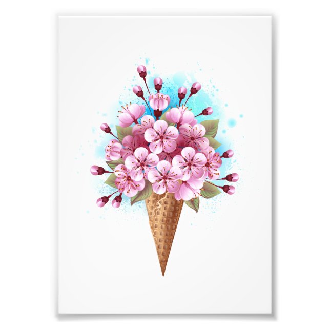 Impression Photo Cône rose Sakura crème glacée gaufre (Devant)