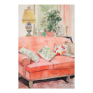 Impression Photo Confort Rose – Canapé Rose Aquarelle Salon