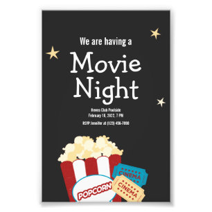 Impression Photo Cool Vintage Movie night Popcorn invitation
