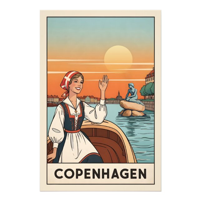Impression Photo Copenhagen, Denmark vintage travel poster, (Devant)