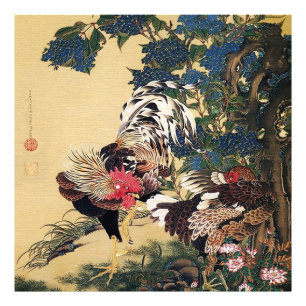 Impression Photo Coq Poule et Hydrangea par Ito Jakuchu