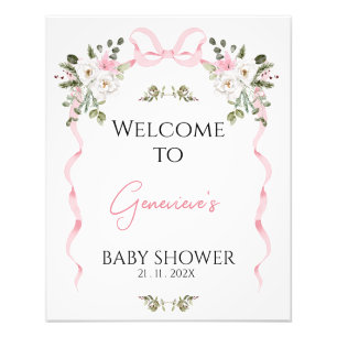Impression Photo Coquette Bow rose Baby shower Floral Affiche de bi