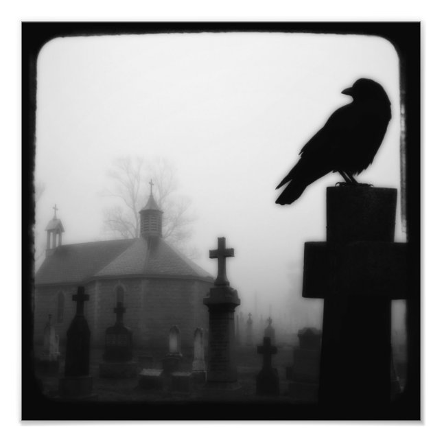 Impression Photo Corbeau de cimetière dans le cimetière Éffrayant (Devant)