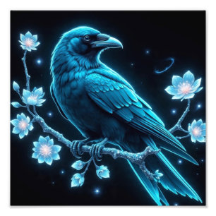 Impression Photo Corbeau floral bleu