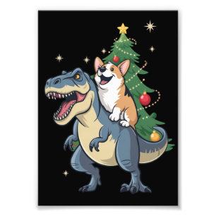 Impression Photo Corgi Noël Dinosaure Arbre Rex Vacances Xmas 