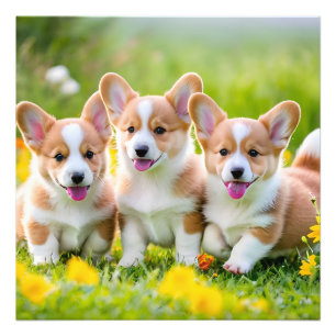 Impression Photo Corgies jouant dans l'herbe