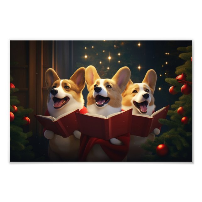 Impression Photo Corgis Noël Noël Caroling Festive Vacances (Devant)