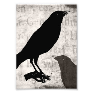 Impression Photo Corneille d'oiseaux customisée par collage vintag