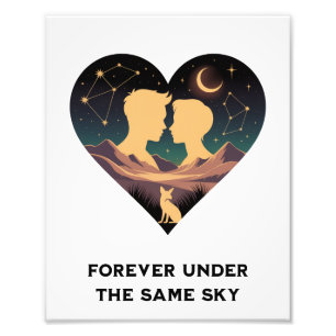Impression Photo Cosmic Love Story Coeur avec les amants et Fox Art