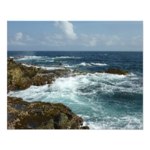 Impression Photo Côte rocheuse d'Aruba et océan bleu