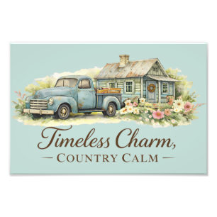 Impression Photo Cottage Fleur Sauvage Camion Bleu Vintage Calme Ph