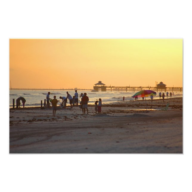 Impression Photo Coucher de soleil à la plage de l'océan (Devant)