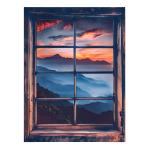 Impression Photo Coucher de soleil dans la fenêtre Montagnes
