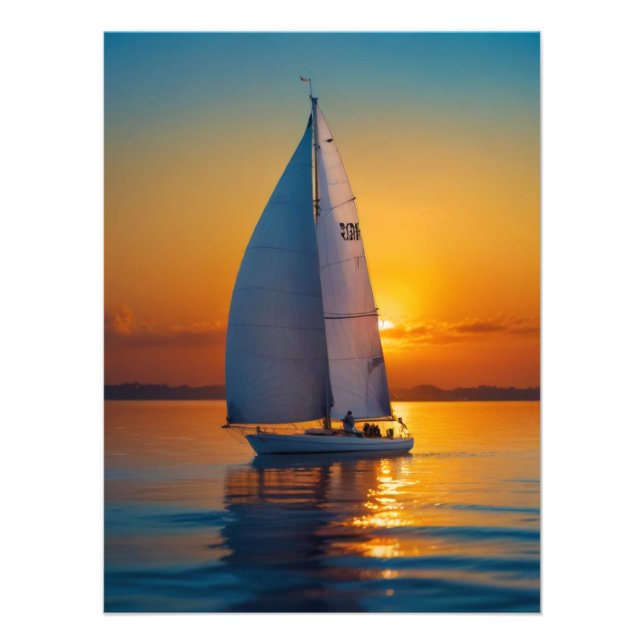Impression Photo Coucher de soleil de la voile de bateau de mer (Devant)