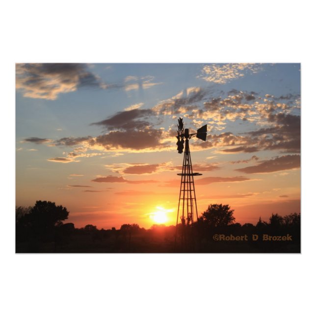 Impression Photo Coucher de soleil de moulin à vent Kansas avec nua (Devant)