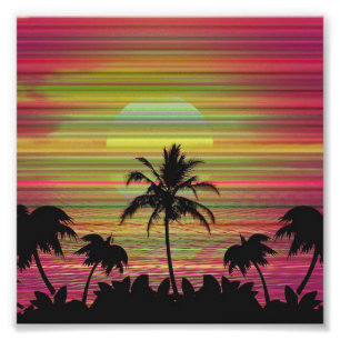 Impression Photo Coucher de soleil des Caraïbes Vaporwave Esthétiqu
