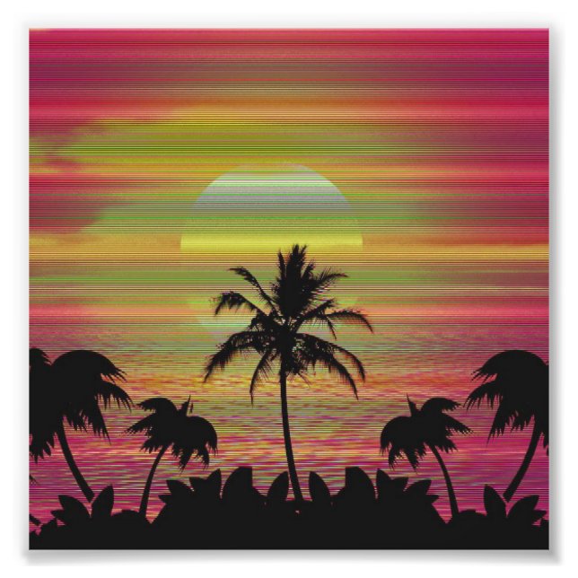 Impression Photo Coucher de soleil des Caraïbes Vaporwave Esthétiqu (Devant)