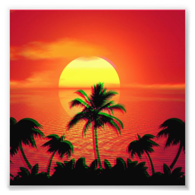 Impression Photo Coucher de soleil des Caraïbes Vaporwave Esthétiqu (Devant)