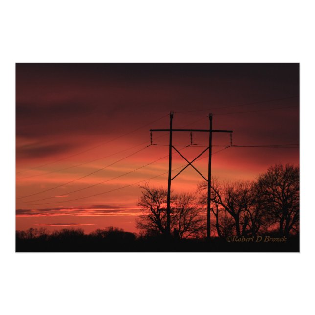 Impression Photo Coucher de soleil du Kansas, lignes électriques Ph (Devant)