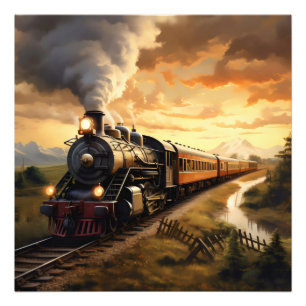 Impression Photo Coucher de soleil et train