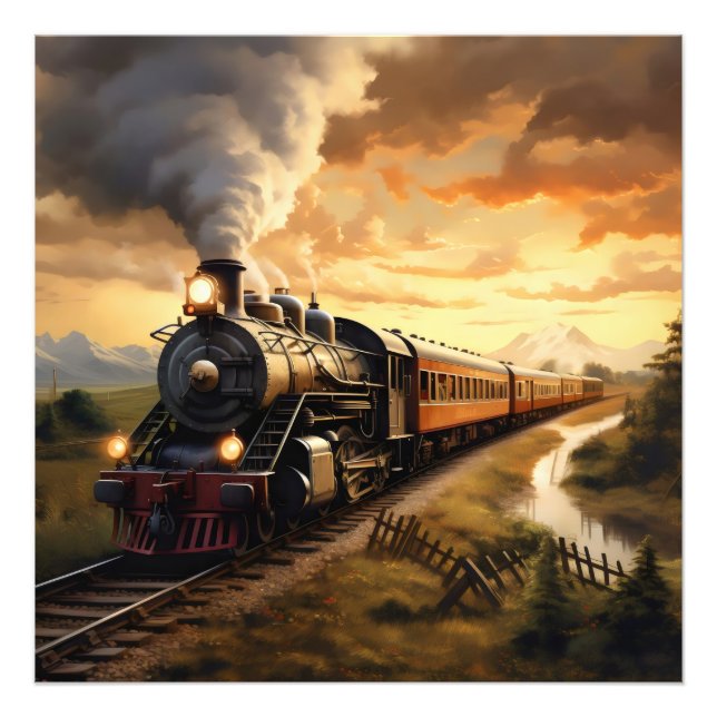 Impression Photo Coucher de soleil et train (Devant)