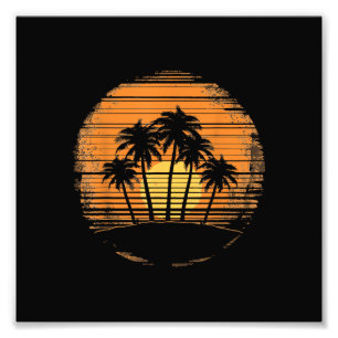 Impression Photo Coucher de soleil Rétro Palmier Eté Plage Vintage 