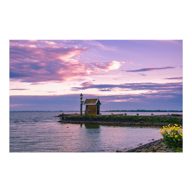 Impression Photo Coucher de soleil rose sur le lac (Devant)